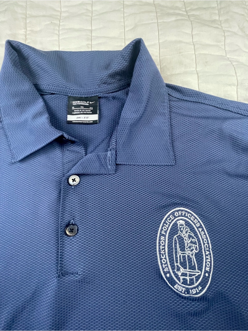 Nike Dri-FIT Men’s Navy Polo Shirt with Embroidered Stockton Police Patch XL